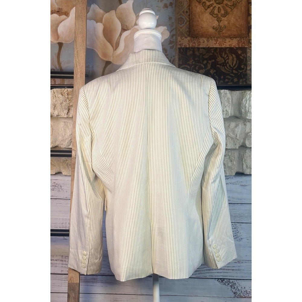 Preston & York Womens Tan Cream Striped Single Button Blazer Jacket Size 12 - Picture 4 of 10